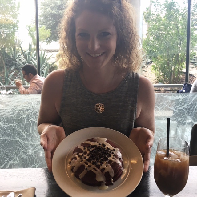 the best red velvet pancakes at the Mandarin Oriental hotel Las Vegas, featured by top Boston travel blog, Feathers and Stripes