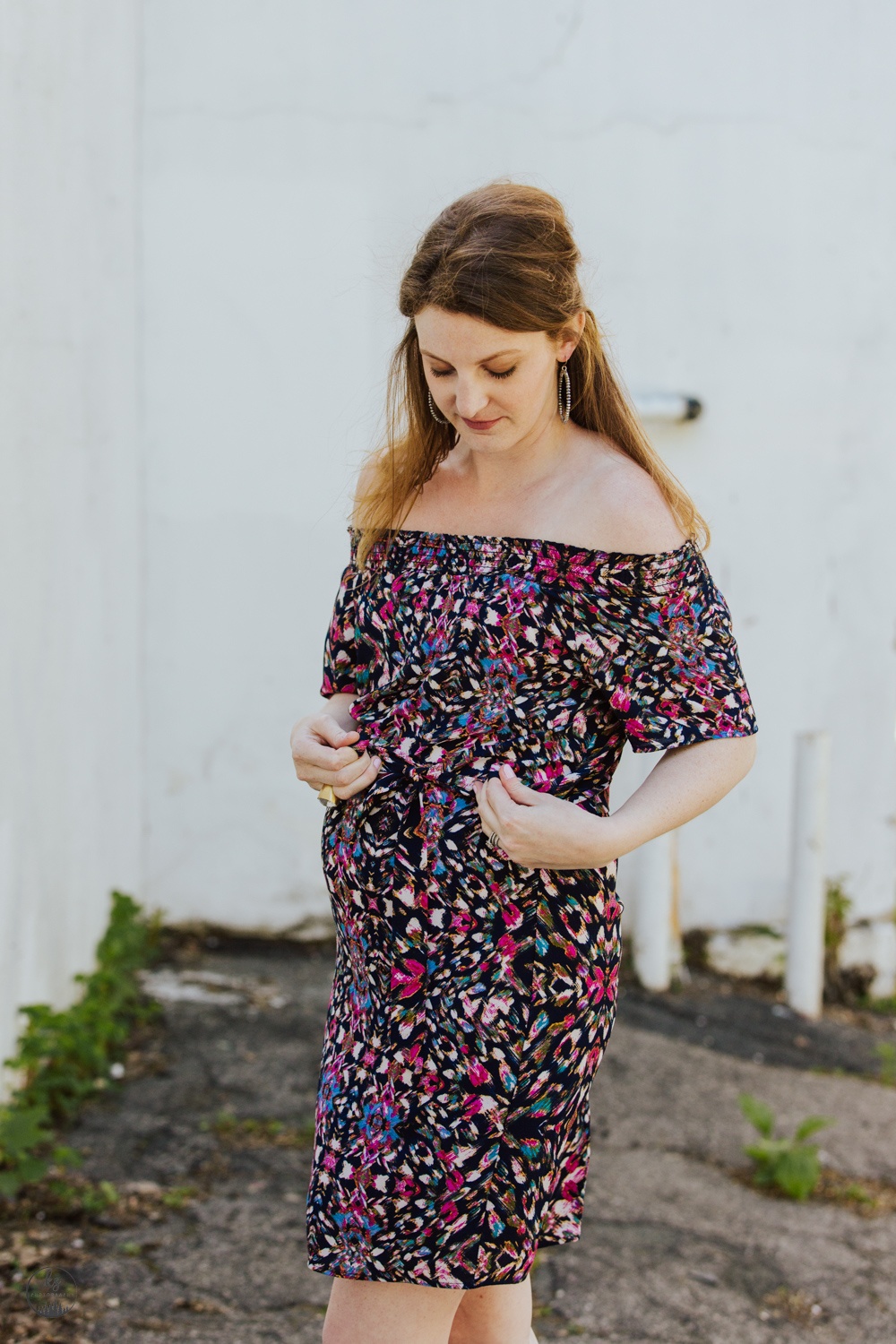 floral multicolored off the shoulder dress (maternity)
