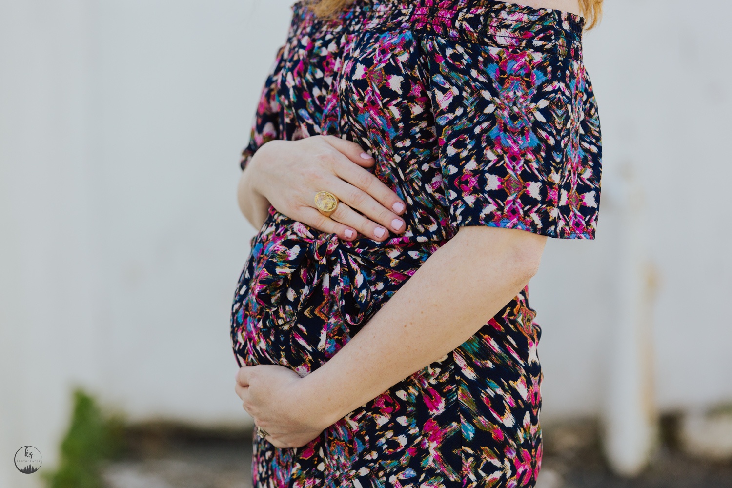 multicolored off the shoulder dress (maternity)
