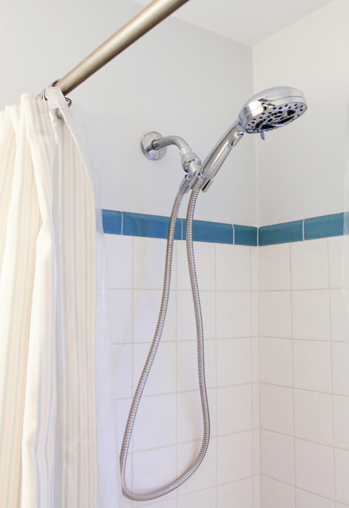 Small Bathroom Dog Friendly Diy Update Feathers And Stripes Moen Propel Handheld Shower Head