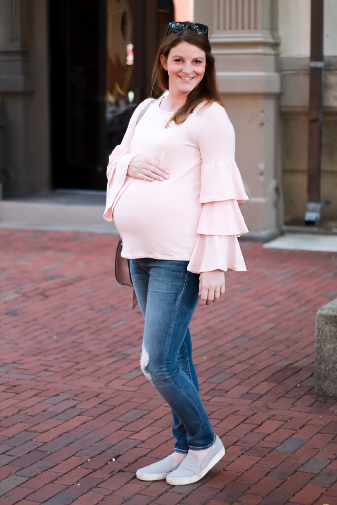 ruffle sleeve statement top that fits maternity