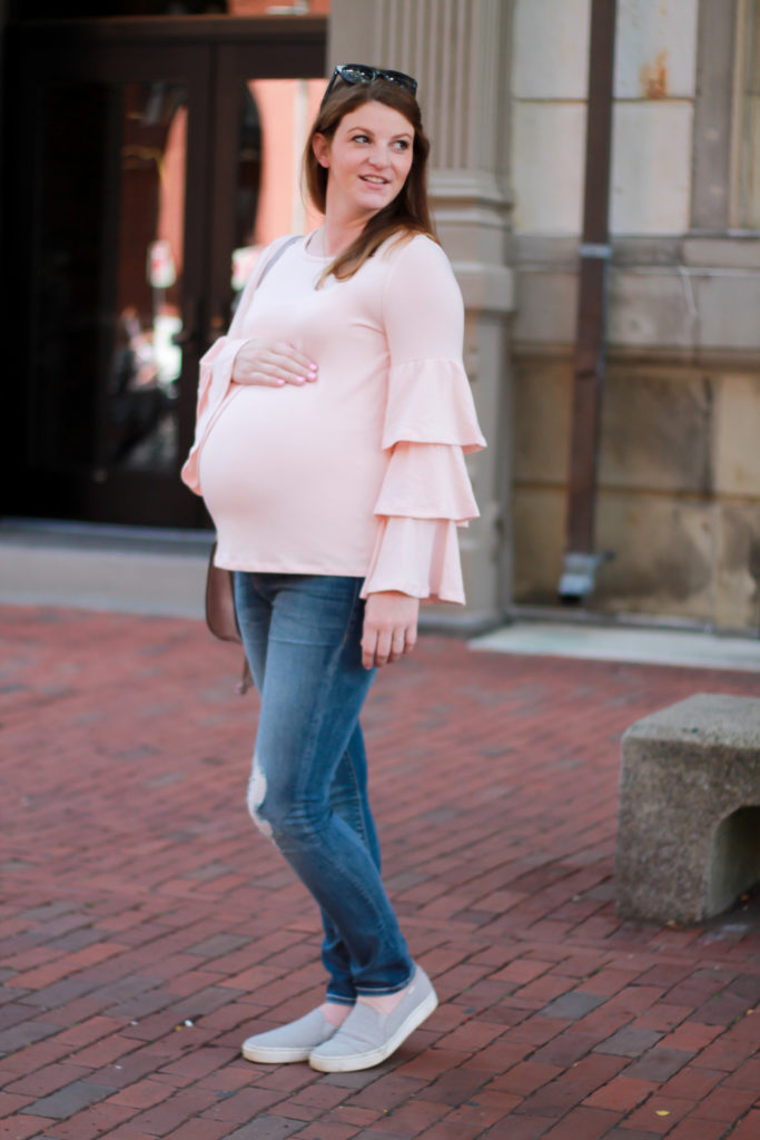 ruffle sleeve statement top that fits maternity