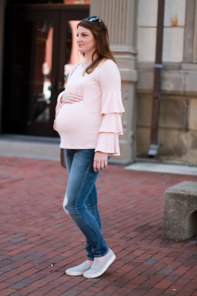 ruffle sleeve statement top that fits maternity