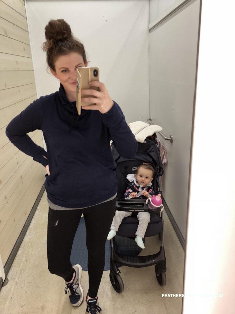 Old Navy workout gear and my favorite pullover for running errands - Current Favorite Old Navy Deals featured by top Boston Style Blog, Feathers and Stripes