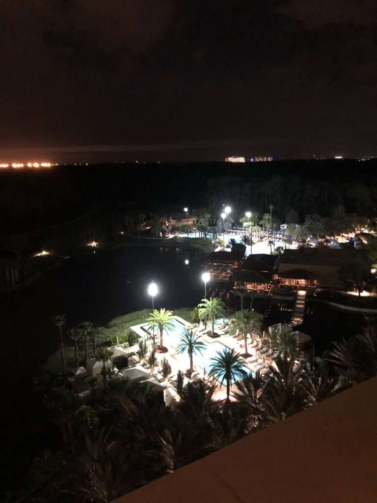 night time view from park view suite at Four Seasons Orlando