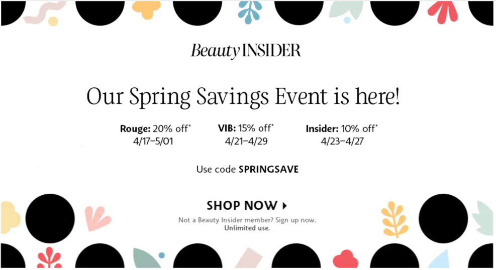 Sephora Sale spring 2020 calendar