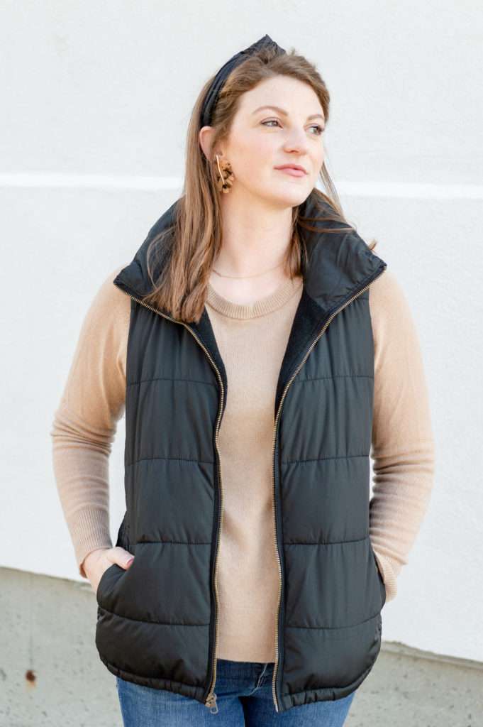 A comfortable and classic camel and black outfit from New England blogger Alyssa from feathersandstripes.com
