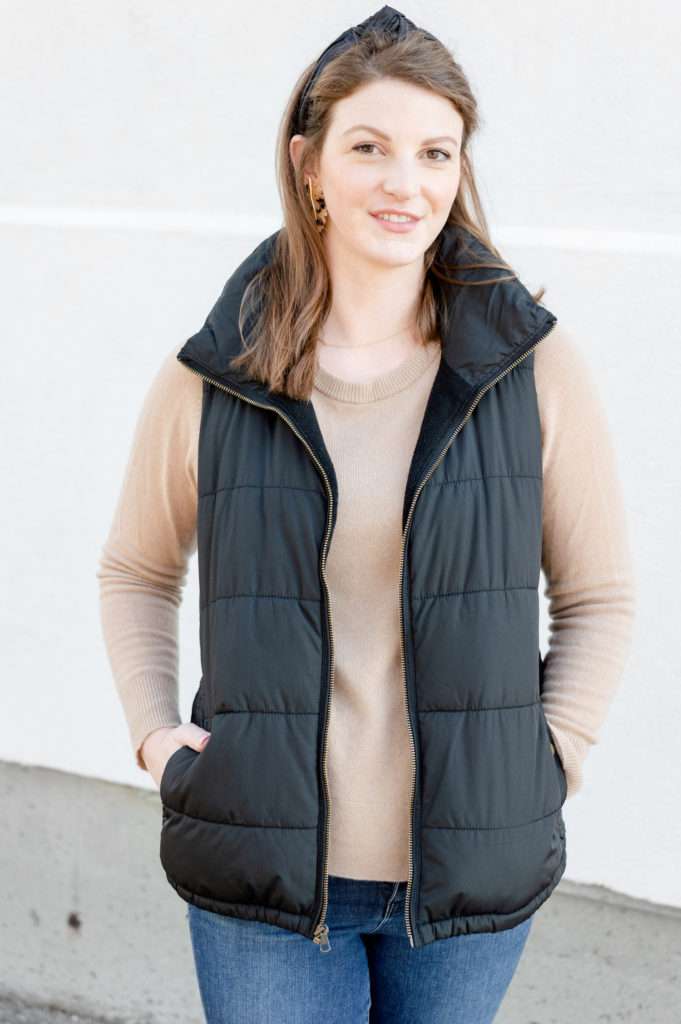 A comfortable and classic camel and black outfit from New England blogger Alyssa from feathersandstripes.com